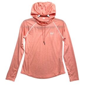 Under Armour Hooded Shirt Womens XS Coral Long Sleeve Heathered Tech Pullover